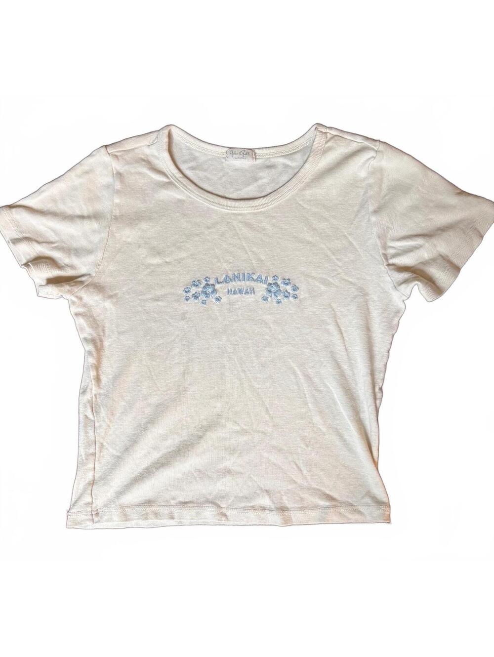 John Galt (Brandy Melville) "Lanikai Hawaii" embroidered baby tee - Small